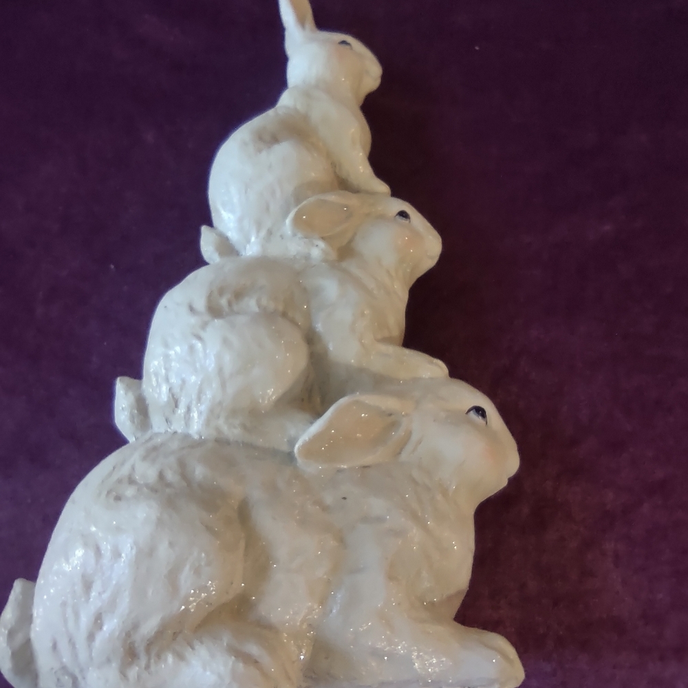3 rabbit pyramid - large, medium & small bunnies - one atop another - adorable
